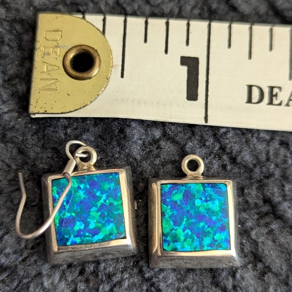 Sterling Silver Opal Square Earrings - image 3